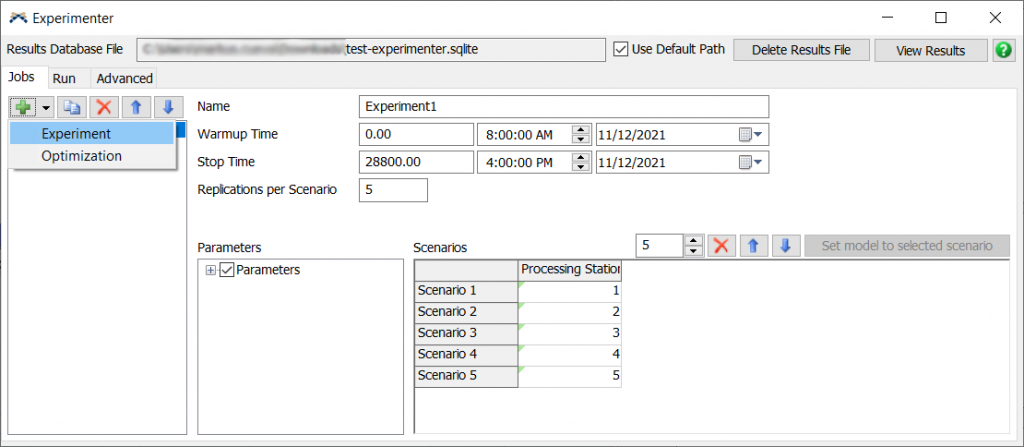 Experimenter Jobs tab