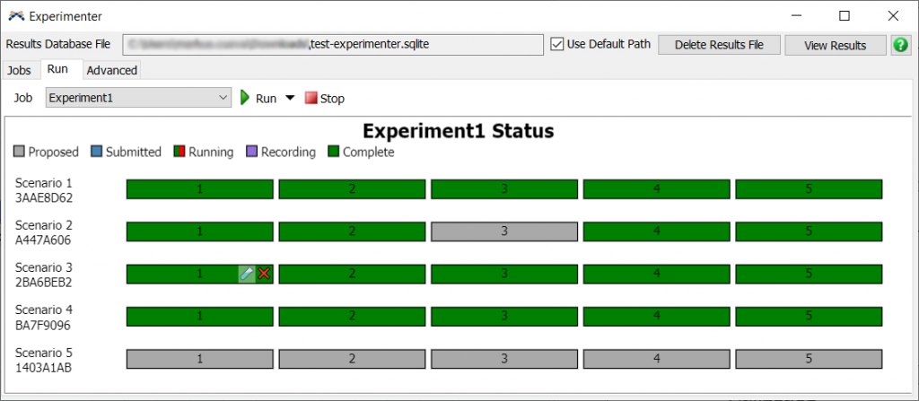 Experimenter Run tab