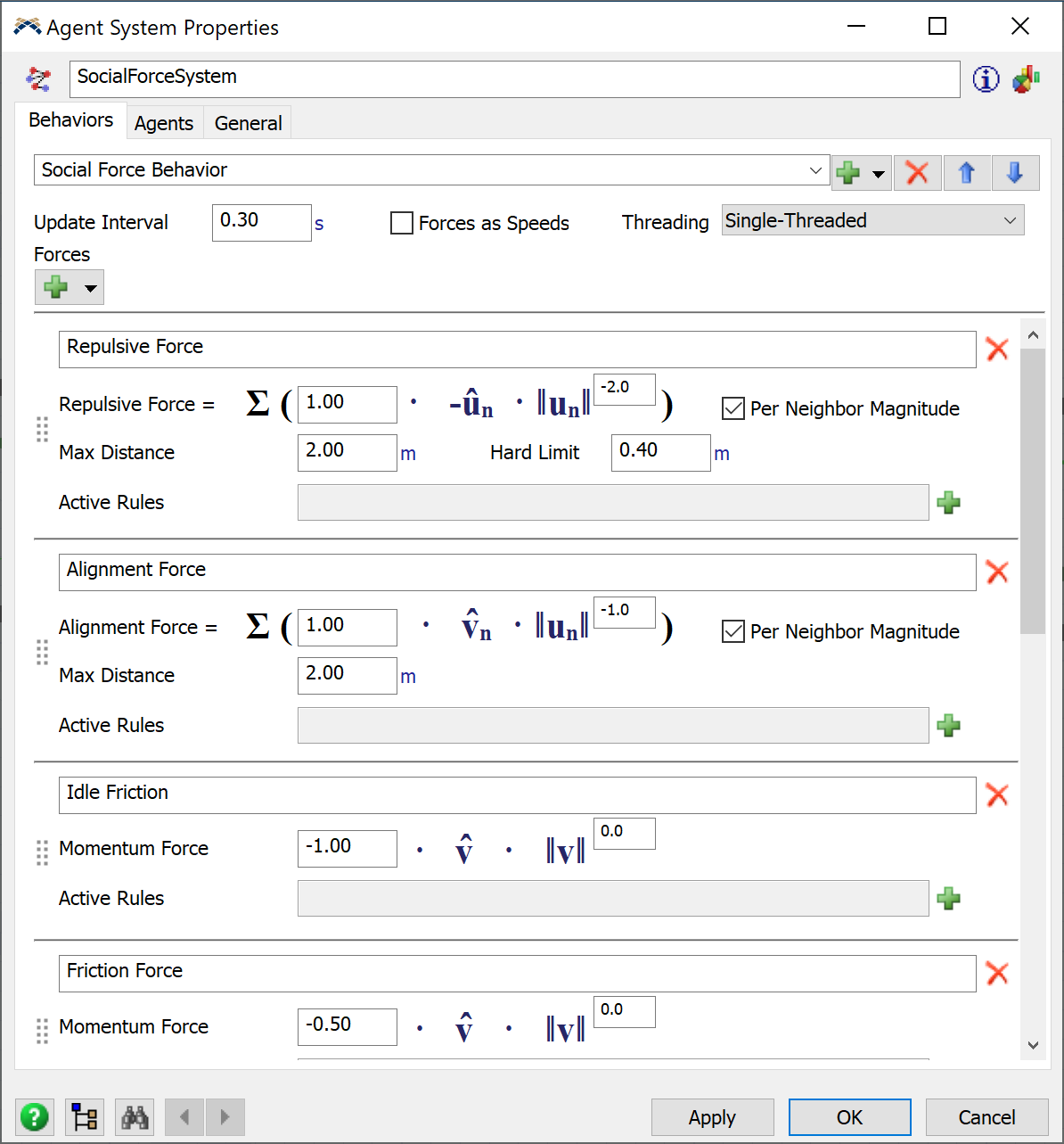 Agent System Social Force properties